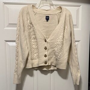 GAP Women's Cream Cable Knit Cardigan